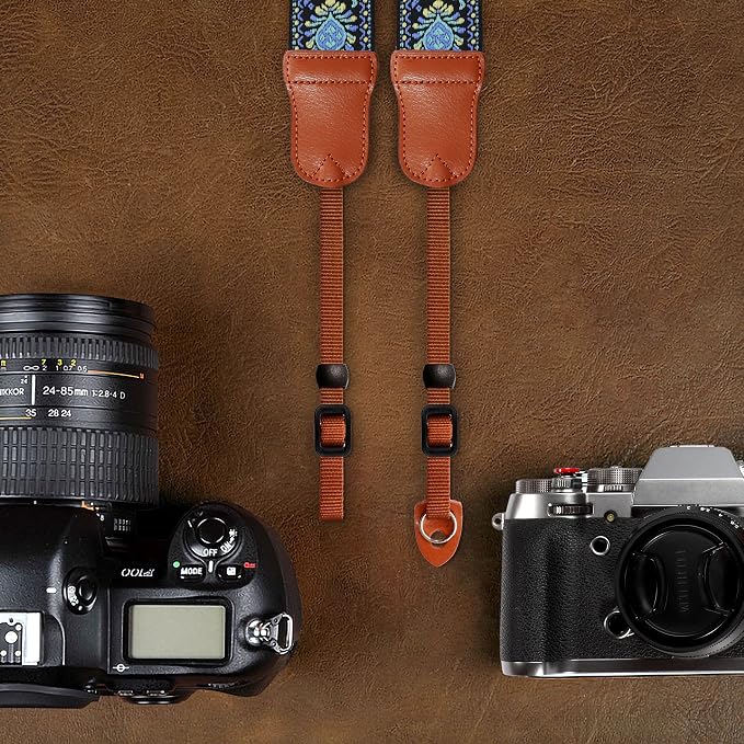Padwa Lifestyle Camera Strap - 2" Wide Double Layer Cowhide Head Camera Straps for Photographers, Universal Neck & Shoulder Cotton Padded Vintage Strap for All DSLR Cameras（Blue Embroidery Floral） - Image 6