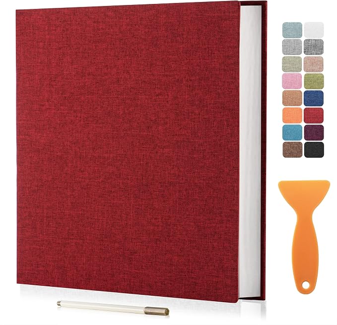 Large Photo Album Self Adhesive Scrapbook Album for 4×6 8×10 Pictures DIY Magnetic Linen Cover Album 40 Pages for Family Wedding Gifts with Metal Pen and Plastic Board by HenPisen