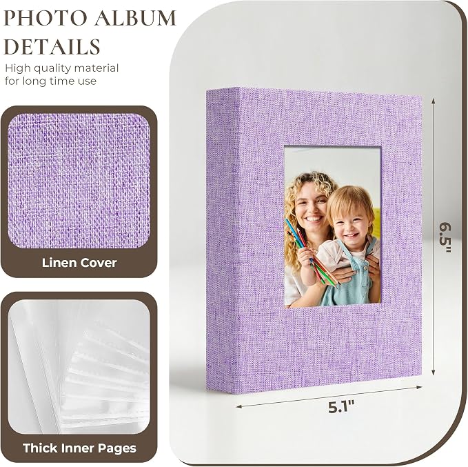 Vienrose 4x6 Mini Photo Album, 2 Pack, 52 Photos, Purple | Linen Cover, Photo Book, Baby Memory Book, Artwork Postcards Storage - Image 4