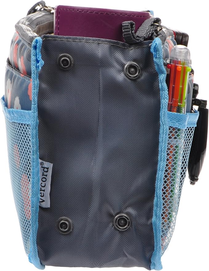 Vercord Purse Organizer Insert for Handbags Bag Organizers Inside Tote Pocketbook Women Nurse Nylon 13 Pockets Blue Flower Small - Image 4