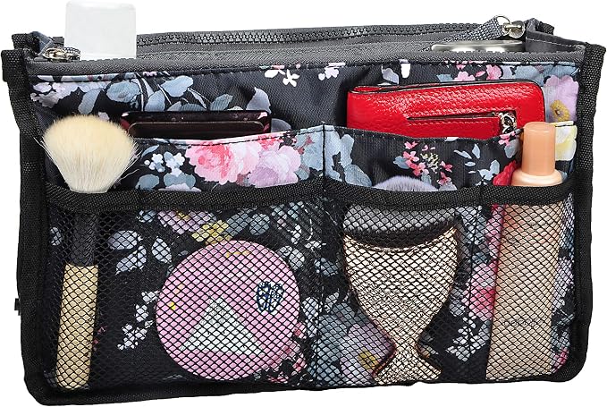 Vercord Purse Organizer Insert for Handbags Bag Organizers Inside Tote Pocketbook Women Nurse Nylon 13 Pockets Peony Flowers Medium - Image 2