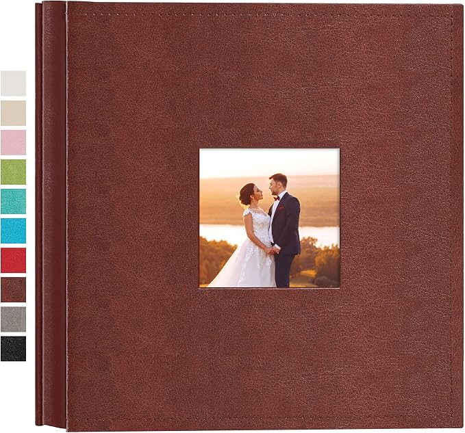 potricher Small Photo Album 4x6 200 Photos, Leather Cover, Brown | Leather 4x6 Picture Album with 200 Horizontal Pockets, Photo Book for Family, Wedding, Anniversary, and Baby by potricher