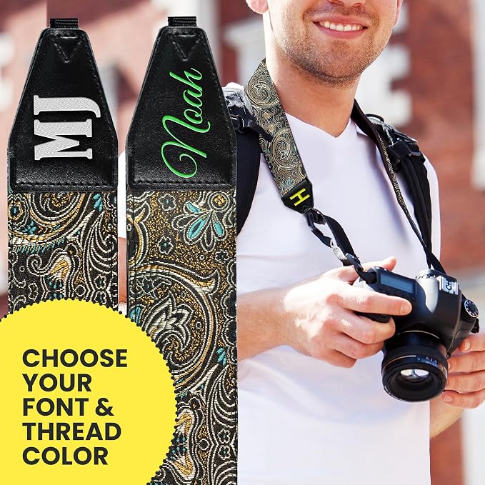 Art Tribute Camera Strap Personalized With Name - Shoulder, Crossbody & Neck Camera Strap for Photographers, Fits All Cameras, Canon Nikon Sony Fujifilm, Padded Strap W/Quick Release & Leather Ends - Image 6