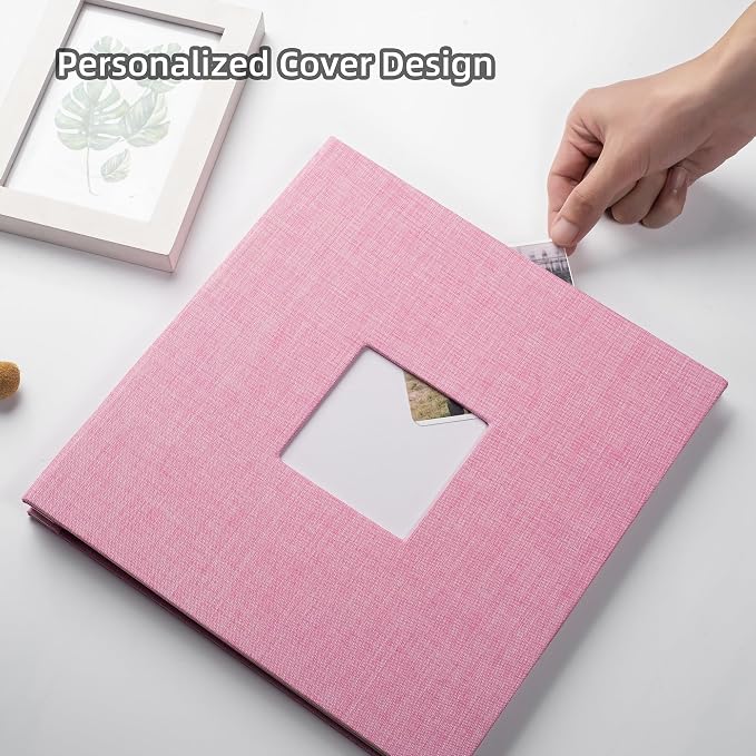 HoneyTolly Large Photo Album Self Adhesive, DIY Scrapbook Album for 3x5 4x6 8x10 Pictures, 60 Pages Linen Cover Memory Book, Ideal Gift for Family Wedding Baby Christmas Anniversary(Pink) - Image 2