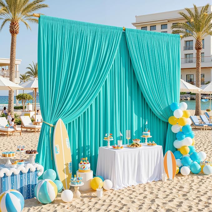 50x12 ft Turquoise Backdrop Curtains for Weddings, Birthdays and Photos | 10 Panels 5x12 ft, Wrinkle-Free Polyester Drapes, Washable, Ironable, 4 in Rod Pocket for Baby Showers Photography Background - Image 8