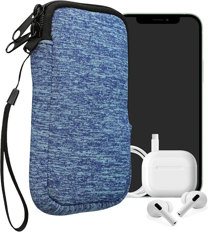 kwmobile Universal Phone Pouch Size M - 5.5" - Neoprene Smartphone Pouch with Zip - Water-Repellent Mobile Phone Case - Sleeve in Ocean Blue/Light Blue by kwmobile