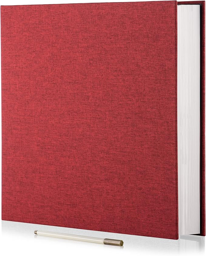 Large Photo Album Self Adhesive 4x6 8x10 10x12 13"x12.8" Magnetic Scrapbook Album 12.6"x11" Inch 40 Pages Linen Cover DIY Photo Album with A Metallic Pen and DIY Stickers(Red) by HoneyTolly
