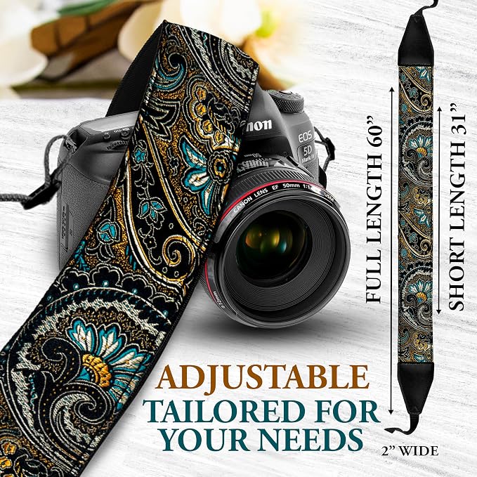 Art Tribute Camera Strap Personalized With Name - Shoulder, Crossbody & Neck Camera Strap for Photographers, Fits All Cameras, Canon Nikon Sony Fujifilm, Padded Strap W/Quick Release & Leather Ends - Image 8