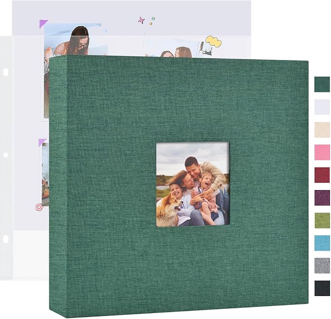 Mublalbum 10x10 Inch 3 Ring DIY Scrapbook Photo Album 40 Pages, Dark Green | 3 Ring Binder Scrapbook, Linen Cover, 20 Plastic Sleeves 40 Pages, Memory Book for Wedding, Baby, Family, DIY Projects by Mublalbum