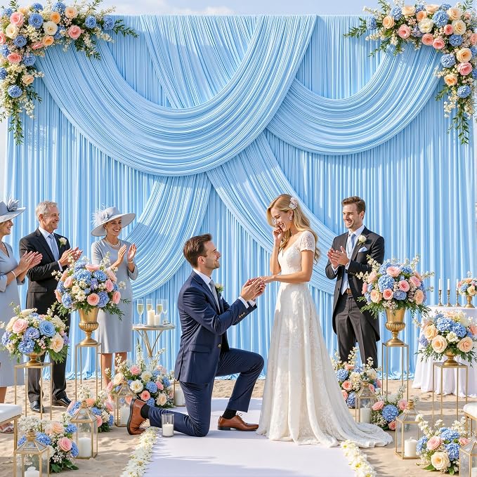 4 Panels Baby Blue Backdrop Curtains for Wedding Party Wrinkle Free Backdrops Curtain Drapes Fabric Decorations Photo Back Drop Cloth for Baby Shower Photography Stage Reception 20ft(W) x 12ft(H) - Image 3