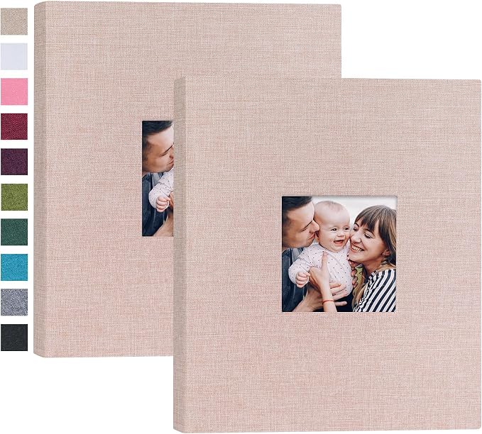 Mublalbum 2 Pack Small Photo Album 8x10, 52 Pockets, Linen Cover,Beige | Linen Cover with Display Window, 52 Vertical Pockets, Portable Mini Picture Book for Artwork Postcards, Picture Storage by Mublalbum