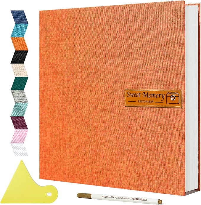 Spbapr Large Photo Album Self Adhesive Magnetic Scrapbook,DIY Scrapbook Album for 4x6 5x7 8x10 Picture,60 Pages Linen Cover Memory Book for Wedding Family Baby Pets, with Metallic Pen and Scraping by Spbapr