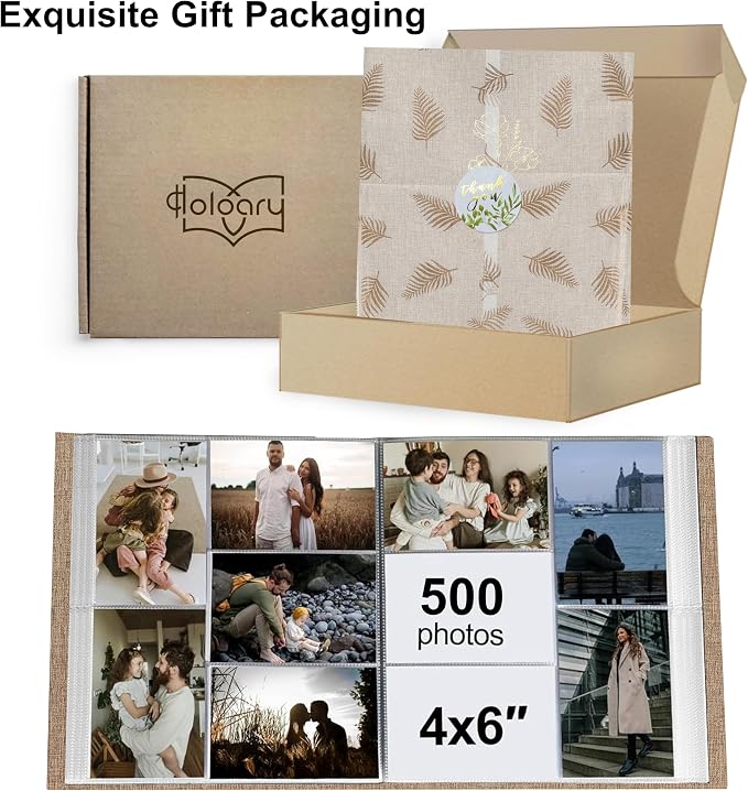 Holoary Photo Album 4x6 500 Photos 5 Pictures Per Page, 500 Pockets Picture Album, Linen Fabric Cover Big Picture Book for Photos, 4x6 Photo Albums for Family Weddings Travel Memories(Khaki) - Image 9