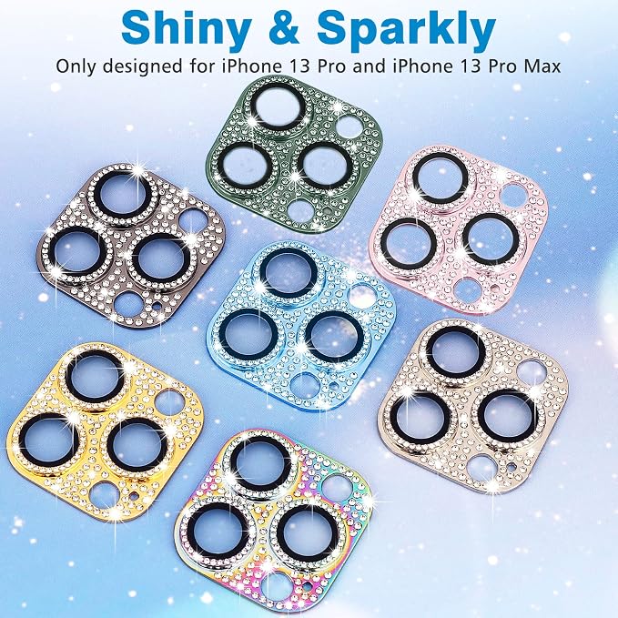 for iPhone 13 Pro & iPhone 13 Pro Max Camera Lens Protector, Bling 3D Rhinestone Diamond 9H Tempered Glass Camera Cover Anti Scratch Shockproof Metal Lens Screen Full Protective Cover -Graphite - Image 5