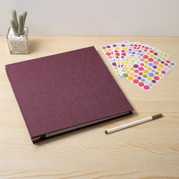 Large Photo Album Self Adhesive 4x6 8x10 10x12 13"x12.6" Scrapbook Album 12.6"x11" Inch 60 Black Sticky Pages Linen Cover Magnetic Photo Album with A Metallic Pen and DIY Stickers(Purple) - Image 6