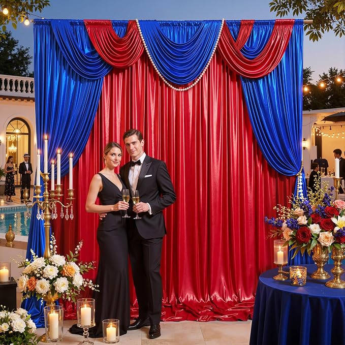 20ft x 10ft Red Royal Blue Sequin Backdrop Curtain for Parties, Wrinkle Free Glitter Photo Backdrop Drapes 4 Panels 5x10ft Back Drop Cloth for Wedding Photography Background - Image 7