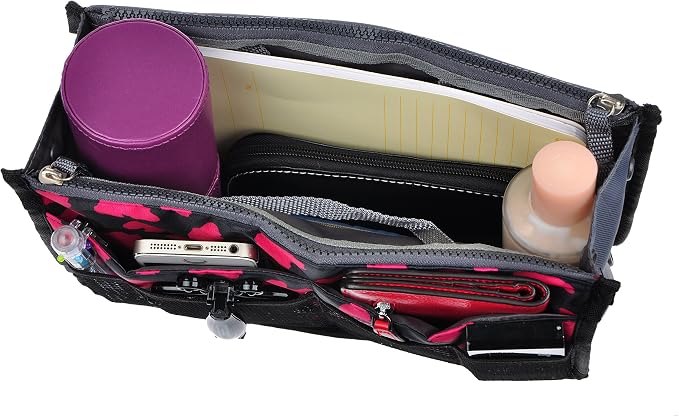 Vercord Purse Organizer Insert for Handbags Bag Organizers Inside Tote Pocketbook Women Nurse Nylon 13 Pockets Rose Heart Small - Image 6