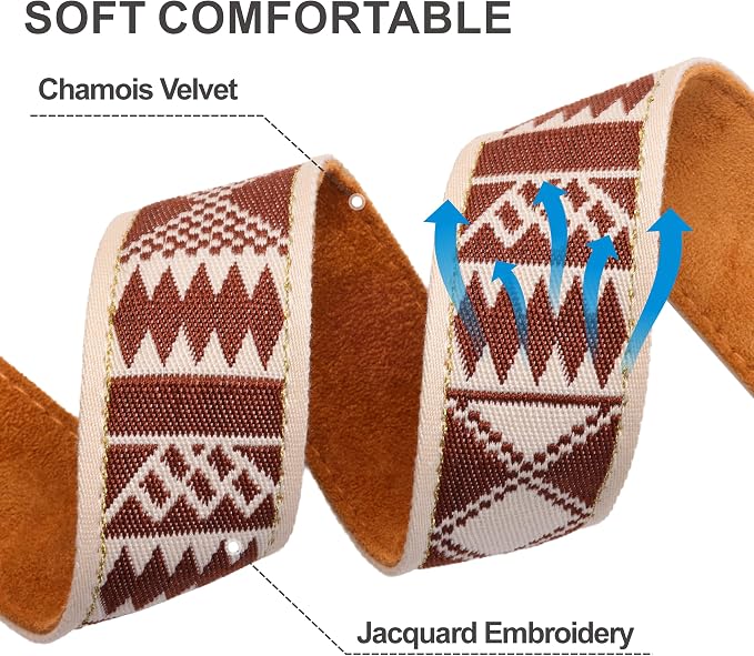 Padwa Lifestyle Diamonds Camera Strap - 1.5" Crazy Horse Cowhide Ends Camera Straps for Photographers, Cute Cotton Weave Soft Suede Fabric Padded Strap fits All Cameras for Adults & Kids - Image 4