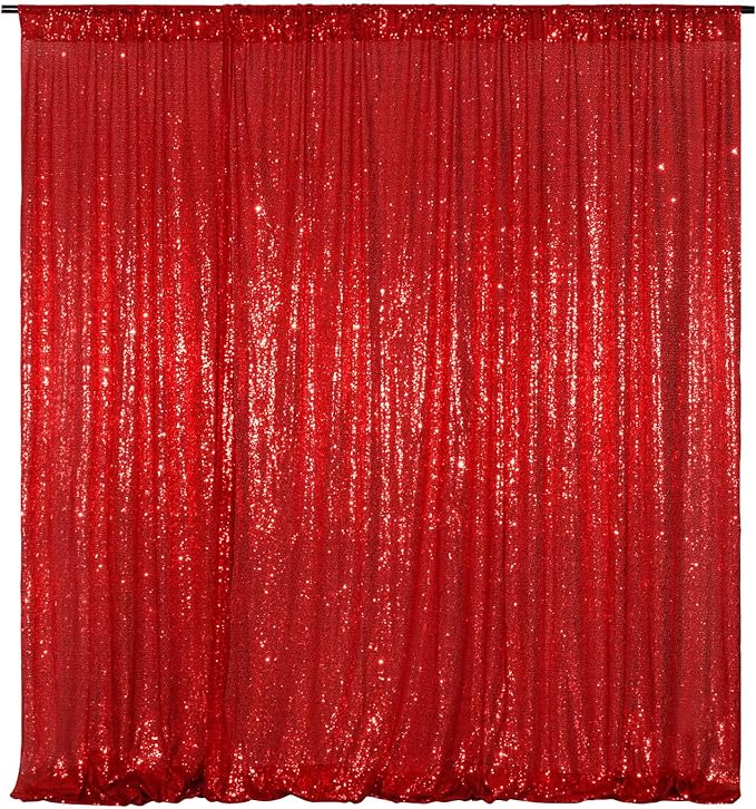 Poise3EHome Red Sequin Backdrop Curtain, 10Ft x 10Ft Red Glitter Photography Background Curtains, Sequence Xmas Thanksgiving Backdrop Drapes for Wedding Party Festival Decor by Poise3EHome