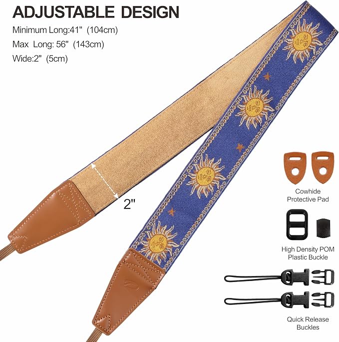 Padwa Lifestyle Sun God Camera Strap - 2" Full Grain Leather Ends, Vintage Sun Face Camera Straps for Photographers, Soft Chamois Velvet Padded Strap Quick Release fits All Cameras - Image 6