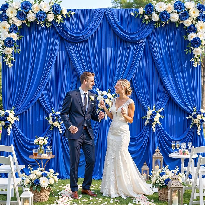 6 Panels Royal Blue Backdrop Curtain for Parties Wrinkle Free Blue Photo Curtains Backdrop Drapes Fabric Decoration for Wedding Birthday Party Baby Shower 30ft(W) x 10ft(H) - Image 3