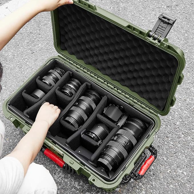 Relaxweex Rolling Camera Hard Case with 15 Padded Dividers & Wheels | Impact-resistant, Protective, Waterproof, Hard Shell Travel Case for Cameras, Lenses & Accessories, 22 x 14 x 9 Inch, Green - Image 7