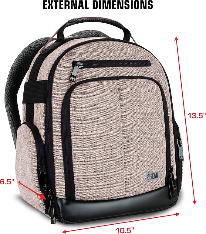 USA Gear Portable Camera Backpack for DSLR with Customizable Accessory Dividers, Weather Resistant Bottom and Comfortable Back Support - Compatible with Canon, Nikon, Sony, Fujifilm, and More (Brown) - Image 4