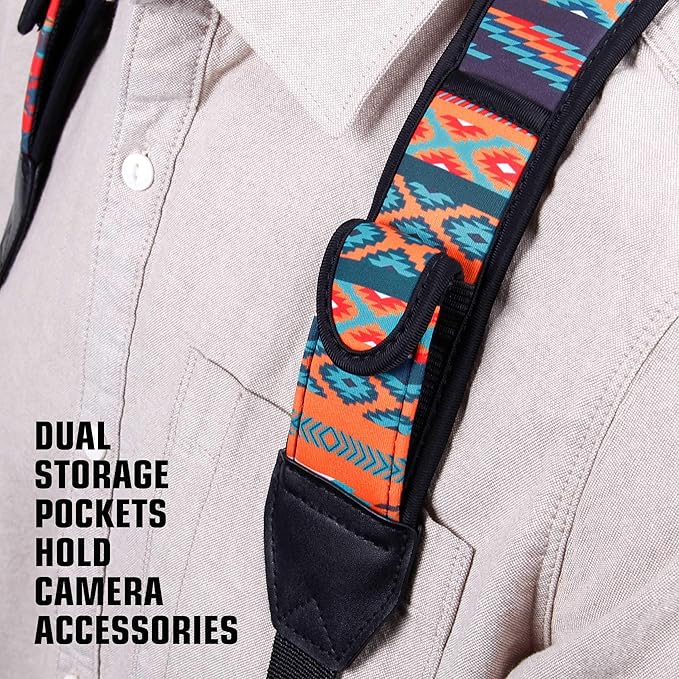USA Gear DSLR Camera Strap Chest Harness with Quick Release Buckles, Southwest Neoprene Pattern and Accessory Pockets - Compatible with Canon, Nikon, Sony Point and Shoot and Mirrorless Cameras - Image 3