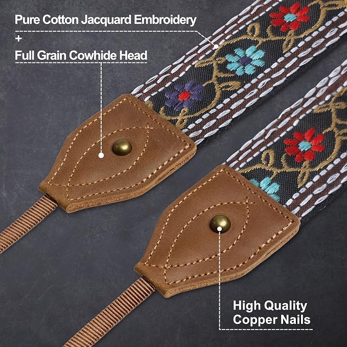 Padwa Lifestyle 2" Wide Classic Crazy Horse Art Cowhide Head Cotton Camera Straps for Photographers - Image 2