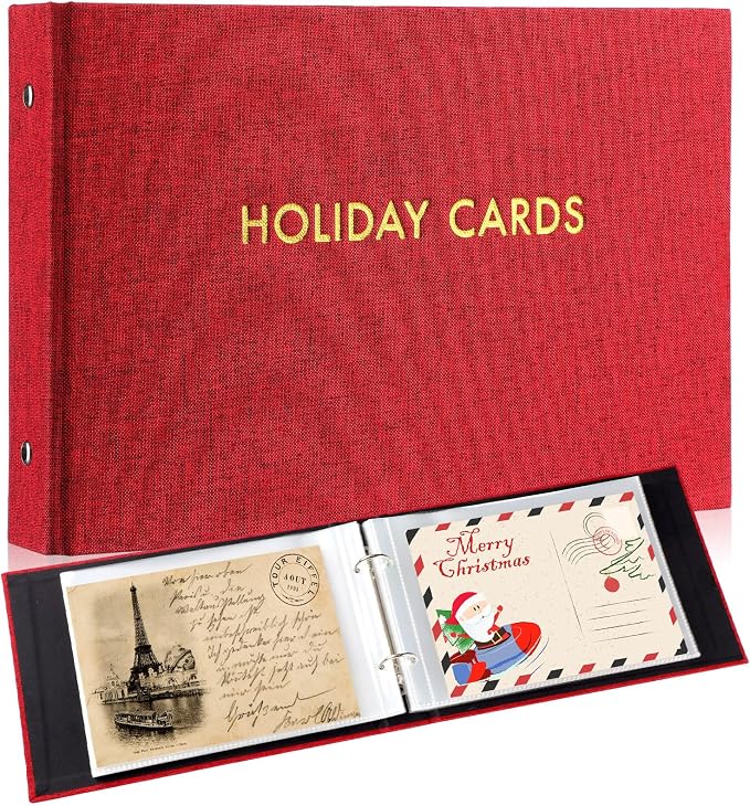 Spiareal Holiday Card Greeting Card Binder Album 6x8, Red | 100 Pages, Clapperboard Movie Design, Photo Holder for Party Wedding, Postcard Storage Organizer, Memory Keepsake Book by Spiareal