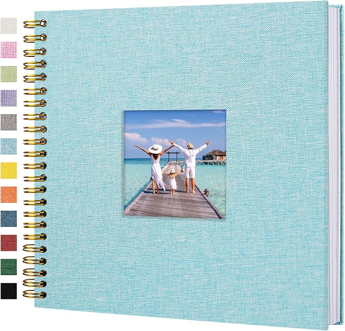 12"x12" Scrapbook Photo Album Linen Cover 40 Sheets 80 Pages White Paper | Blue Hardcover Kraft White Pages Memory Book, for Travel Wedding Guest Book Christmas Baby Shower Fits 4x6 & Instant Photos by Hiwhy