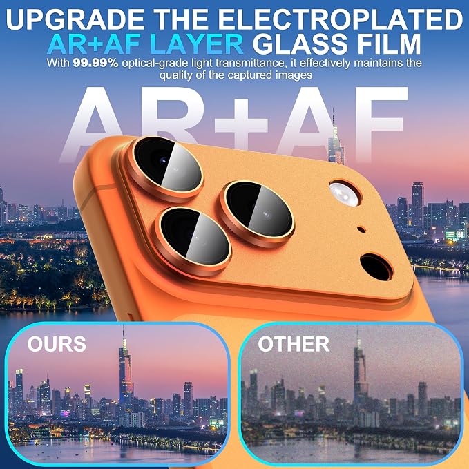 Suoman for iPhone 17 Pro Camera Lens Protector-Orange | [All-in-one Frosted] [Strong-Adhesion] Metal Frame Tempered Glass Camera Lens Cover - Image 7