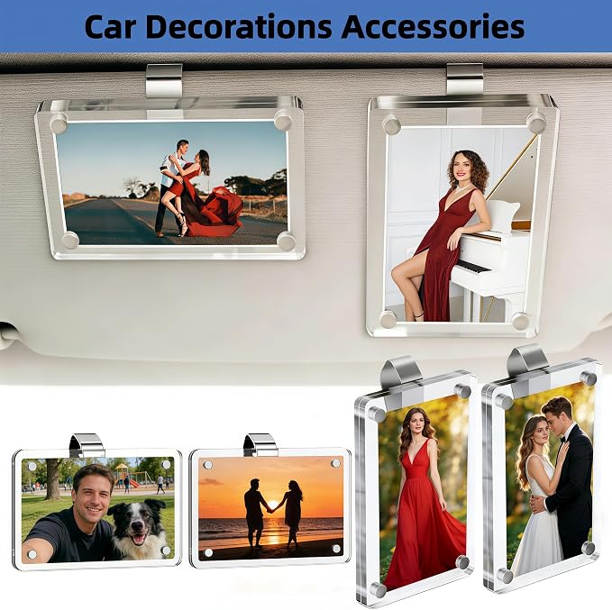 4 Pack Car Picture Holder, Clear Acrylic Magnetic Car Visor Photo Clip | Clear Anti-yellow Acrylic, Strong Magnets & Stable Metal Clip; Horizontal/Vertical Display, Personalized Car Picture Frame - Image 9