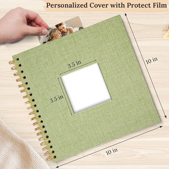 10"x10" Scrapbook Photo Album Linen Cover 20 Sheets 40 Pages White Paper | GrassGreen Hardcover Kraft White Pages Memory Book, for Travel Wedding Guest Book Christmas Baby Fits 4x6 & Instant Photos - Image 2