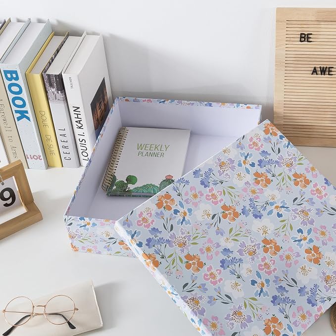 Soul & Lane - Keepsake Memory Storage Box, 14.8x13x3.7 In, Lavender Meadow | Large Scrapbook Organizer with Lid for Photos, Letters and Memorabilia, Cute Floral Document Storage for School Memories - Image 6