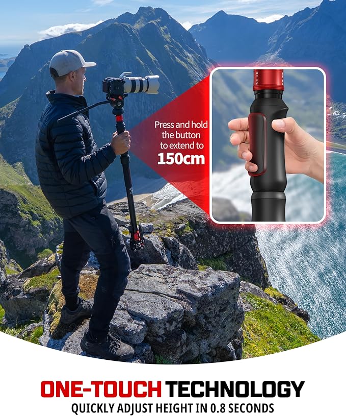 IFOOTAGE Cobra 3 Strike A150S Aluminum Camera Monopod 59" | Travel Monopod with Feet, 1/4" & 3/8" Quick Release Compatible with Sony Canon Nikon DSLR Camera, Payload 11lb - Image 3