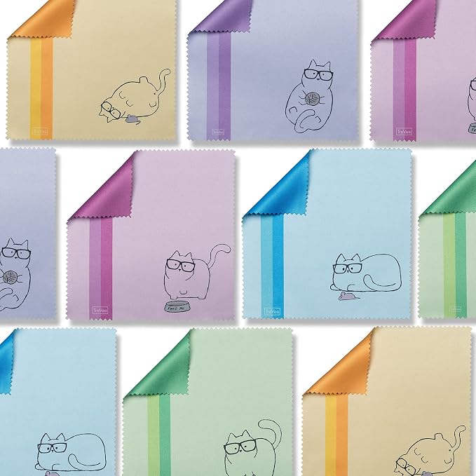 10 Pack Cute Kitty Cat Design Multicolor Microfiber Cleaning Cloths for Cleaning Eyeglasses Lenses Sunglasses and Cell Phone Beautifully Designer Colors Blue Pink Yellow Purple Green Cloth Wipes - Image 6