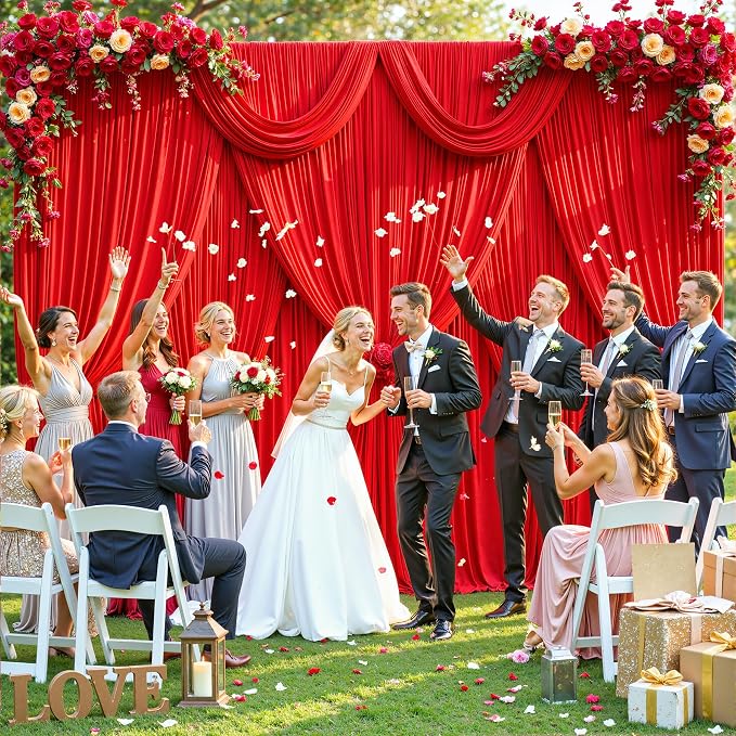 4 Panels Red Backdrop Curtain for Parties Wedding Wrinkle Free Red Photo Curtains Backdrop Drapes Fabric Decoration for Birthday Party Baby Shower Christmas 20ft(W) x 10ft(H) - Image 3