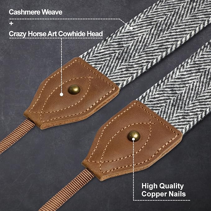 Padwa Lifestyle 2" Wide Classic Crazy Horse Art Cowhide Head Cotton Camera Straps for Photographers - Image 2