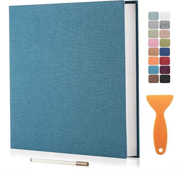 Large Photo Album Self Adhesive Scrapbook Album for 4×6 8×10 Pictures DIY Magnetic Linen Cover Album 40 Pages for Family Wedding Gifts with Metal Pen and Plastic Board by HenPisen