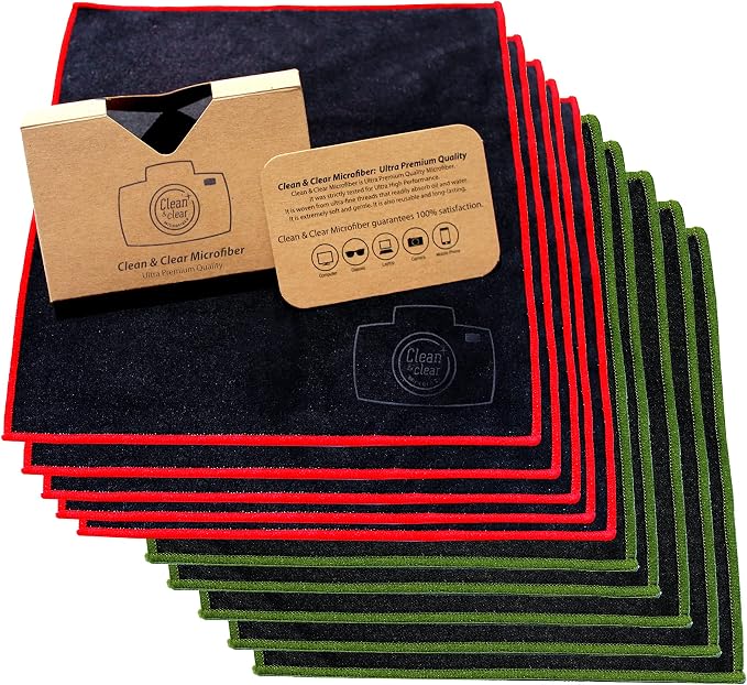 Clean & Clear Microfiber Cleaning Cloth, Extra Large [10 Pack] Ultra Premium Microfiber Cleaning Cloth - Microfiber Cloth for Camera Lens, Glasses, Screens, and All Lens. by CleanClearMicrofiber