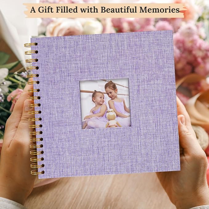 8"x8" Scrapbook Photo Album Linen Cover 20 Sheets 40 Pages White Paper | Purple Hardcover Kraft White Pages Memory Book, for Travel Wedding Guest Book Christmas Baby Shower Fits 4x6 & Instant Photos - Image 6