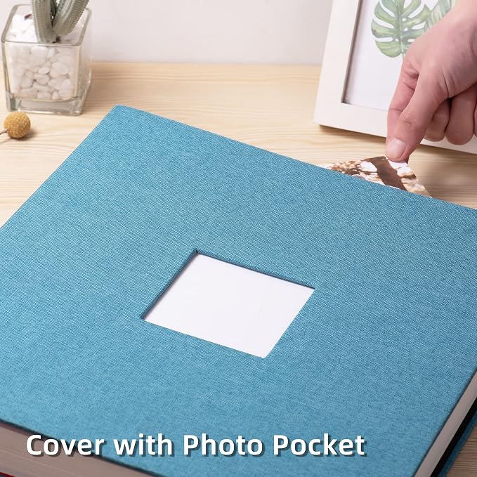 HoneyTolly Large Photo Album Self Adhesive, DIY Scrapbook Album for 600 Photos, 13"x12.6" 120 Pages Linen Cover Memory Book(Sky Blue) - Image 2