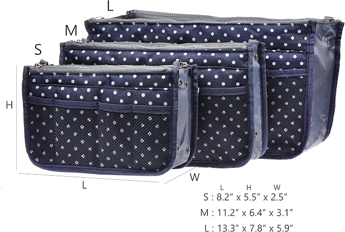 Vercord Purse Organizer Insert for Handbags Bag Organizers Inside Tote Pocketbook Women Nurse Nylon 13 Pockets Navy Blue Dot Large - Image 3