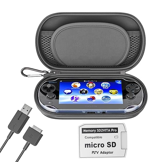 3 in 1 Kit for PSVita Case, PS Vita Case - 1 Pack | Includes Charging Cable & Micro SD Memory Card Adapter Compatible with PS Vita 1000/2000 3.6 or HENkaku System by Skywin