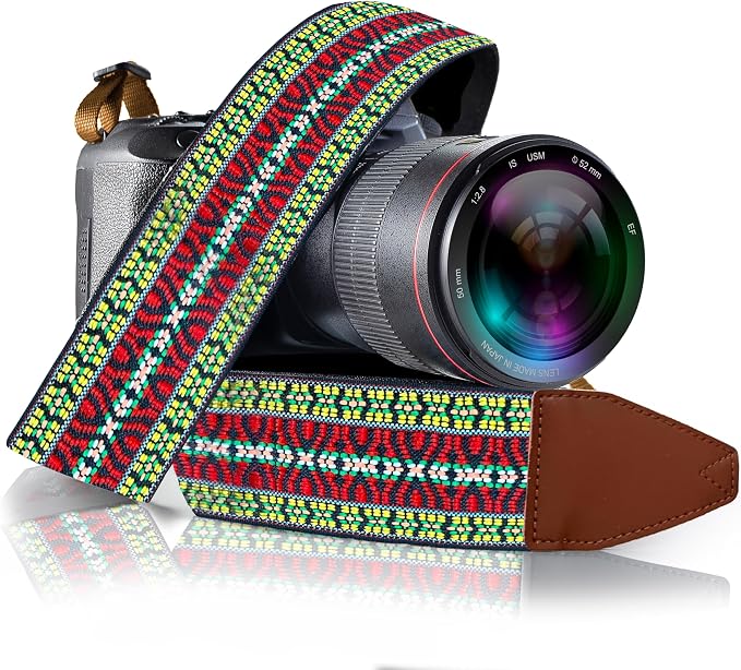 Art Tribute Camera Strap - Shoulder, Crossbody & Neck Camera Strap for Photographers, Fits All Cameras, Canon Nikon Sony Fujifilm, Padded Strap W/Quick Release, Embroidered Cotton & Leather Ends by ArtTribute