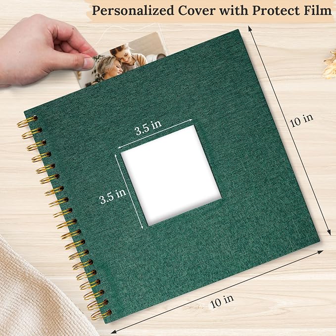10"x10" Scrapbook Photo Album Linen Cover 40 Sheets 80 Pages White Paper | Green Hardcover Kraft White Pages Memory Book, for Travel Wedding Guest Book Christmas Baby Fits 4x6 & Instant Photos - Image 2