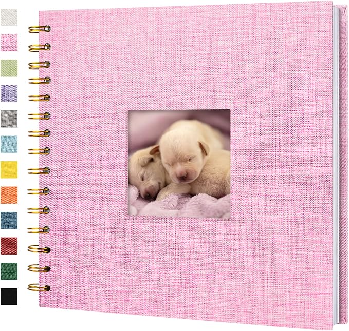 8"x8" Scrapbook Photo Album Linen Cover 20 Sheets 40 Pages White Paper | Pink Hardcover Kraft White Pages Memory Book, for Travel Wedding Guest Book Christmas Baby Shower Fits 4x6 & Instant Photos by Hiwhy