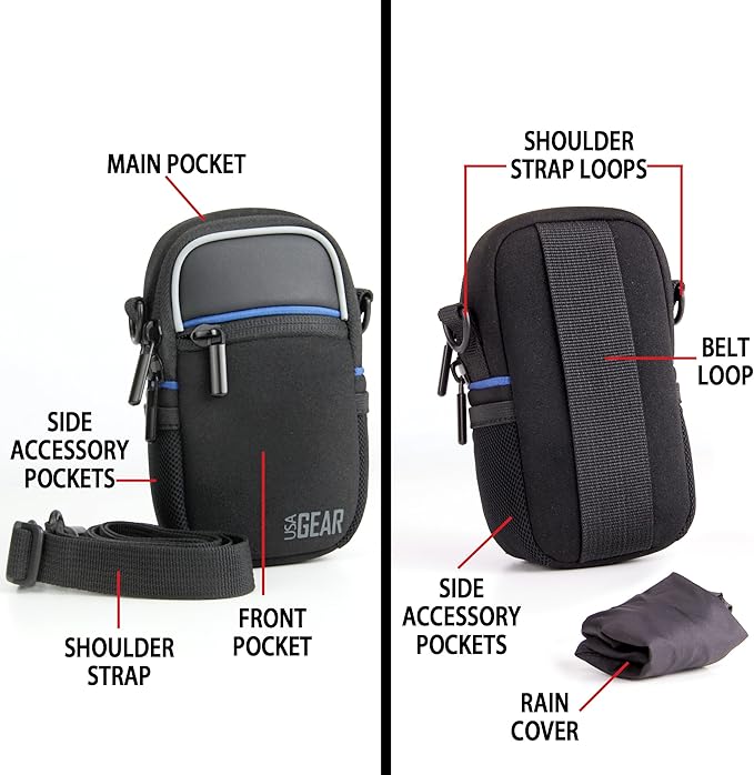 USA Gear Compact Camera Case Point & Shoot Camera Bag with Accessory Pockets, Rain Cover & Shoulder Strap Works W/Sony CyberShot, Canon PowerShot ELPH, Nikon COOLPIX, Olympus & More - Image 3