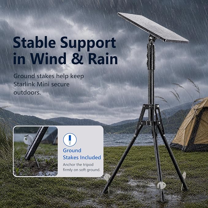 UBeesize Starlink Mini Tripod Mount, 63" Tripod Stand with Ground Stakes | Adjustable Height and Angle, With Pipe Adapter, Designed for Starlink Mini Setups at Camping, RV Travel and Outdoors - Image 8